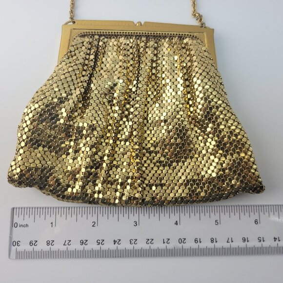 Vintage Whiting & Davis Gold Mesh Evening Bag Clutch Purse Rhinestone Frame - Picture 11 of 12